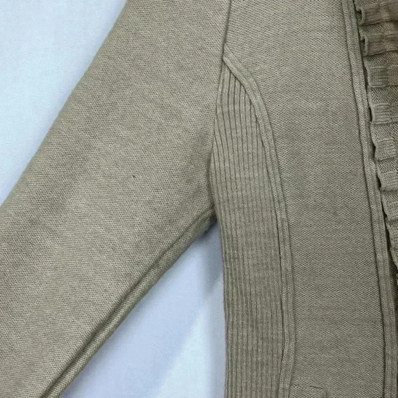 WHBM Womens Cardigan Beige S Military Style Button Up Ruffle Cuffs & Collar EUC - Picture 3 of 16